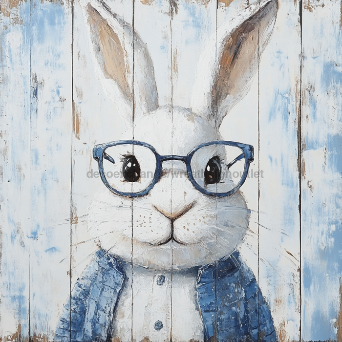 Easter Sign, Bunny with Glasses, DCO-12900, Sign For Wreath, 10x10" Metal Sign