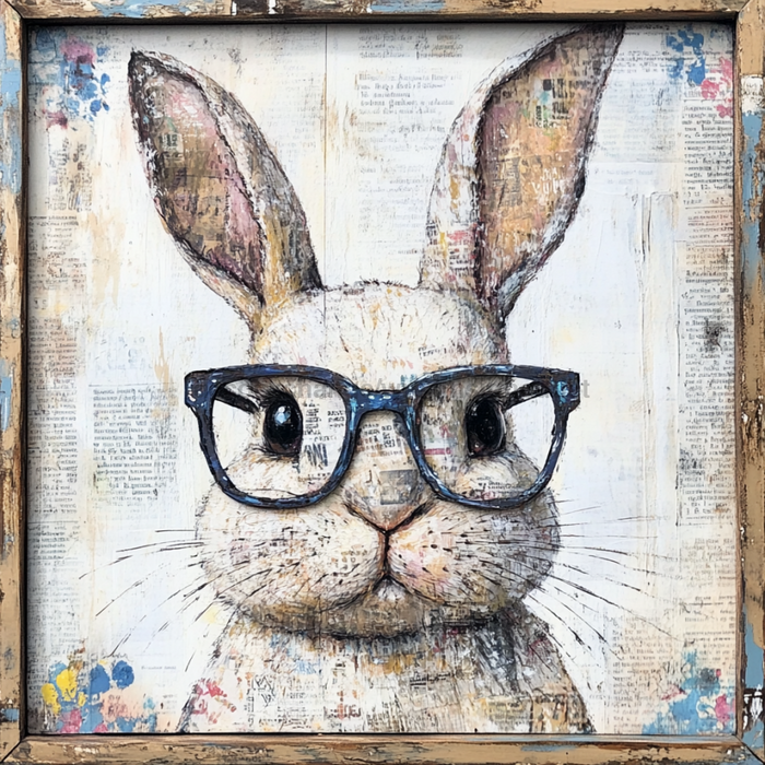 Easter Sign, Bunny with Glasses, DCO-12903, Sign For Wreath, 10x10" Metal Sign