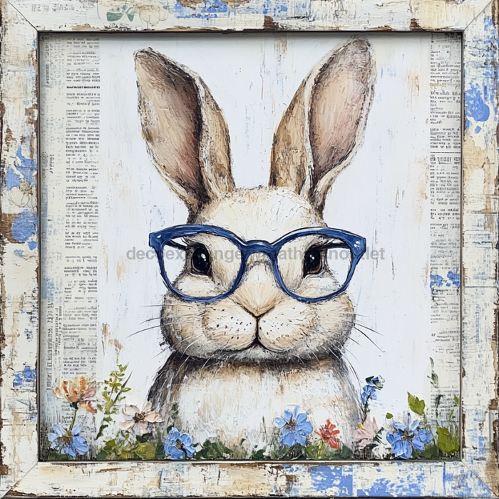 Easter Sign, Bunny with Glasses, DCO-12904, Sign For Wreath, 10x10" Metal Sign
