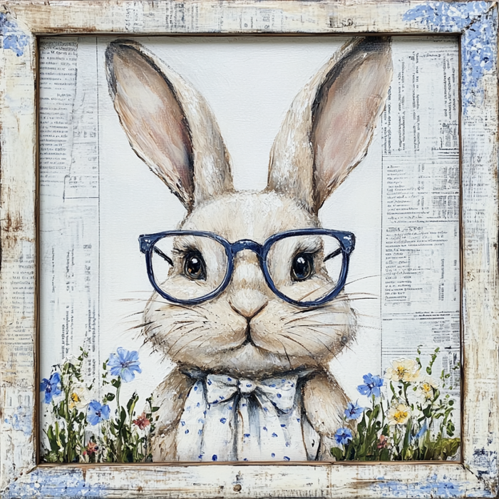 Easter Sign, Bunny with Glasses, DCO-12907, Sign For Wreath, 10x10" Metal Sign