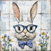 Easter Sign, Bunny with Glasses, DCO-12908, Sign For Wreath, 10x10" Metal Sign