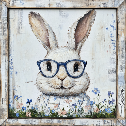 Easter Sign, Bunny with Glasses, DCO-12910, Sign For Wreath, 10x10" Metal Sign