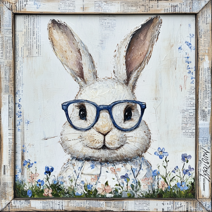 Easter Sign, Bunny with Glasses, DCO-12910, Sign For Wreath, 10x10" Metal Sign
