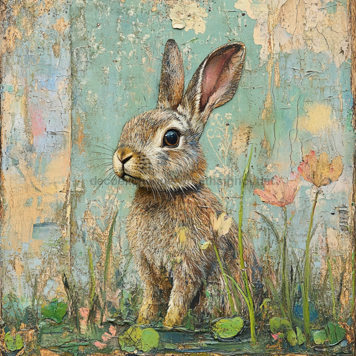 Easter Sign, Cute Bunny,, DCO-12749, Sign For Wreath, 10x10" Metal Sign