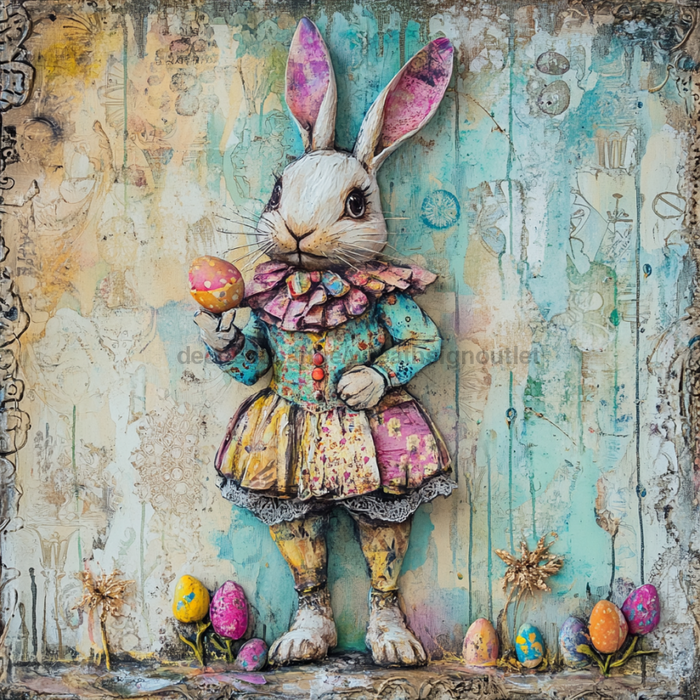 Easter Sign, Cute Bunny,, DCO-12752, Sign For Wreath, 10x10" Metal Sign