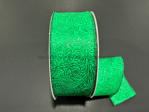 Emrld Glittered Flwr Embossed 2.5’’X50Y 871-40-433 Ribbon