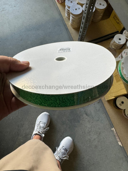 Emerald Glittered Flower Embossed 7/8’’X50Y 72433-05-17C Ribbon