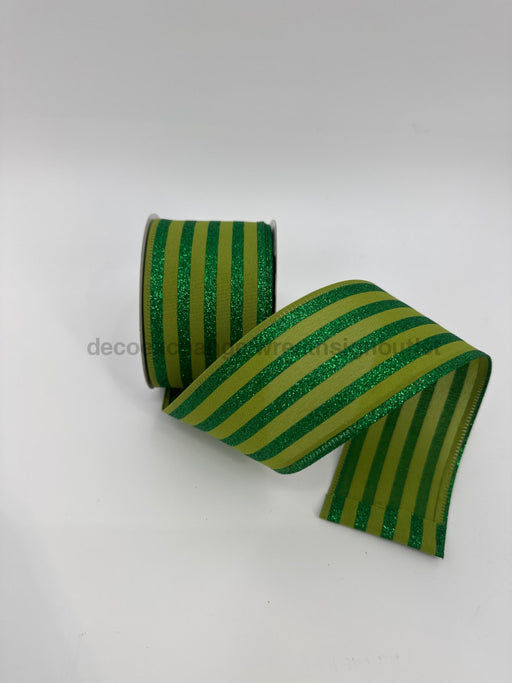 Emrld Ponche Stn/Glit Cabana Strp 2.5’’X10Y 76501-40-17 Ribbon