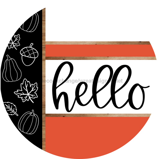 Fall Door Hanger, Hello Door Hanger, DCO-01990-DH, 18" Round Wood