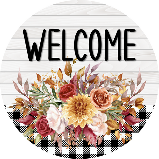 Fall Floral Sign Welcome Dco-00792 For Wreath 10 Round Metal