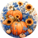 Fall Sign, Pumpkin Sign, Blue Fall Sign, DECOE-4634, Sign For Wreath, 10" Round Metal Sign - DecoExchange®