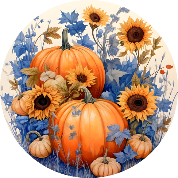 Fall Sign, Pumpkin Sign, Blue Fall Sign, DECOE-4634, Sign For Wreath, 10