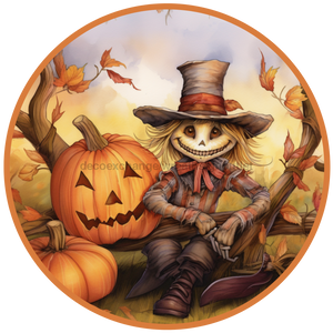 Fall Sign, Scarecrow Sign, DCO-00489, Sign For Wreath, 10" Round Metal Sign - DecoExchange®