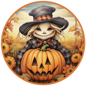 Fall Sign, Scarecrow Sign, DCO-00493, Sign For Wreath, 10" Round Metal Sign - DecoExchange®