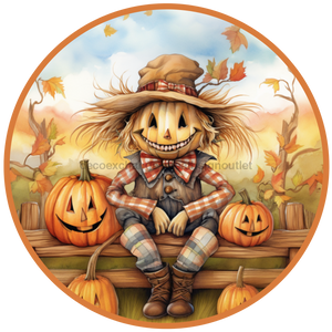 Fall Sign, Scarecrow Sign, DCO-00494, Sign For Wreath, 10" Round Metal Sign - DecoExchange®