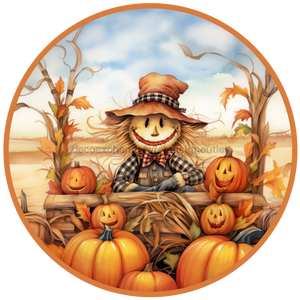 Fall Sign, Scarecrow Sign, DCO-00495, Sign For Wreath, 10" Round Metal Sign - DecoExchange®