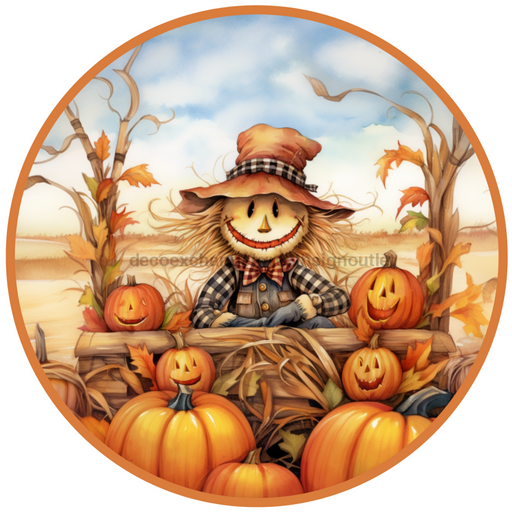 Fall Sign, Scarecrow Sign, DCO-00495, Sign For Wreath, 10" Round Metal Sign - DecoExchange®