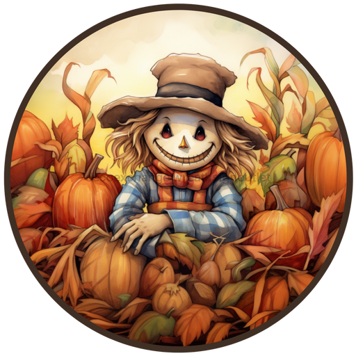 Fall Sign, Scarecrow Sign, DCO-00498, Sign For Wreath, 10" Round Metal Sign - DecoExchange®