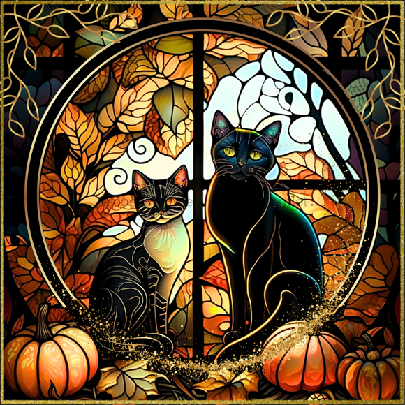 Fall Sign Stained Glass Cat Decoe-4558 For Wreath 10X10 Metal 10