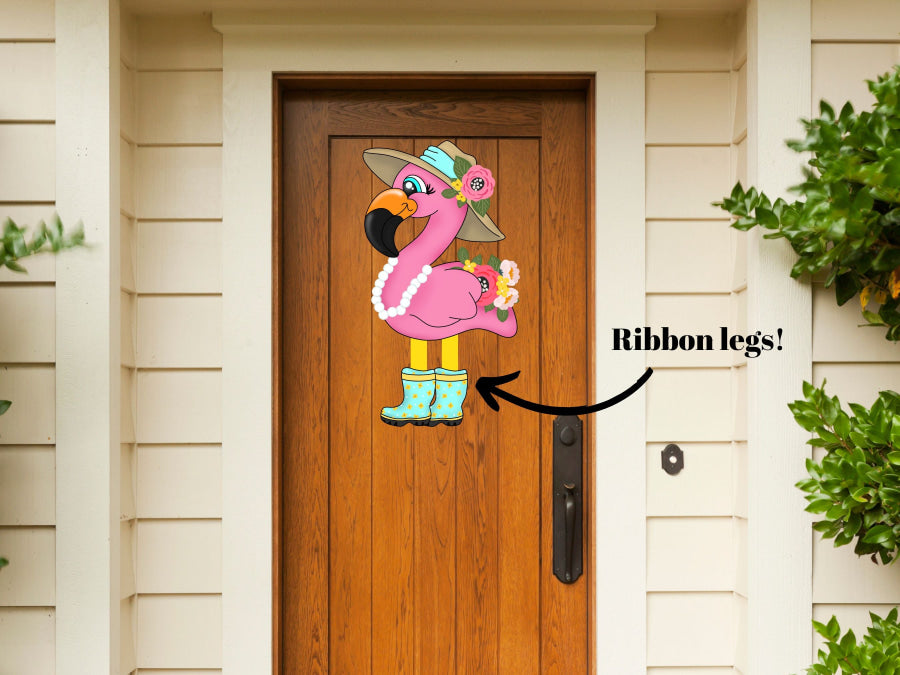 Flamingo Sign Ribbon Legs Wood Sign Cr-W-112-Dh 22 Door Hanger