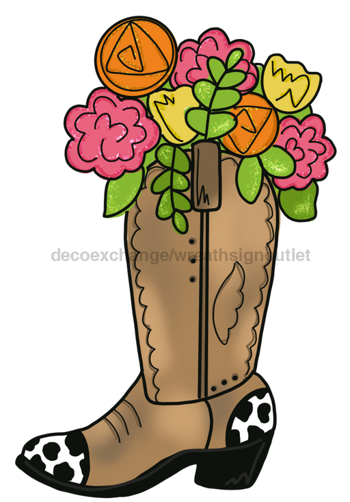 Floral Cowboy Boot Door Hanger Mj-W-00013 22’ Wood