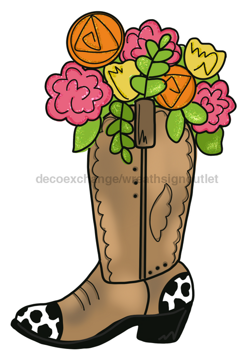 Floral Cowboy Boot Door Hanger Mj-W-00013 22’ Wood