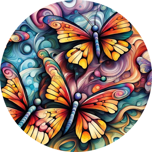 Flower Center Sign Butterfly Sc-Fc-0028 6’ Metal Round
