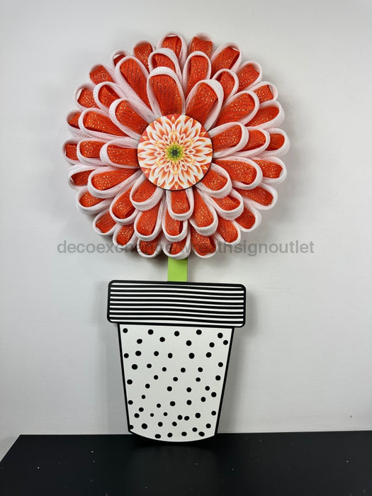 Flower Wreath Attachment, Flower Pot wood sign, DECOE-W-90029, 19" Door Hanger - DecoExchange®