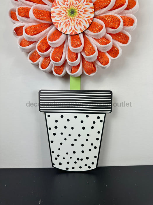 Flower Wreath Attachment, Flower Pot wood sign, DECOE-W-90029, 19" Door Hanger - DecoExchange®