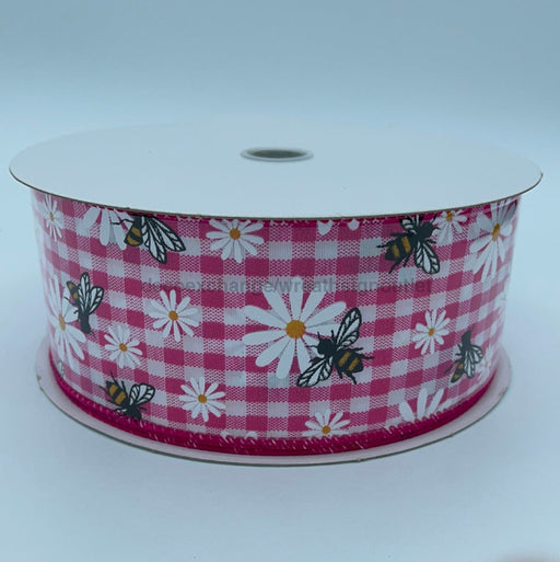 Fuch-Wht Ginghm/Daisies-Bees, 2.5"X50Y 841-40-212 - DecoExchange