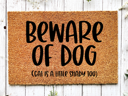 Funny Doormat, Coir Doormat, Welcome Mat, Housewarming Gift, Beware of Dog (and cat) Doormat, Dog/Cat Front Door Doormat, Beware of Dog (Cat is a little shady too) Welcome Doormat, New Homeowner Gift DECOE-CM-074 - DecoExchange®