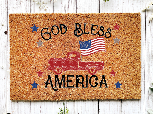 Funny Doormat, Coir Doormat, Welcome Mat, Housewarming Gift, God Bless America Welcome Doormat, Red Truck Front Door Doormat, Welcome Doormat, New Homeowner Gift DECOE-CM-094 - DecoExchange®