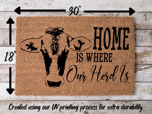 Funny Doormat, Coir Doormat, Welcome Mat, Housewarming Gift, Home is Where Our Herd Is Doormat, Front Door Doormat, Cow Doormat, New Homeowner Gift DECOE-CM-135 - DecoExchange®