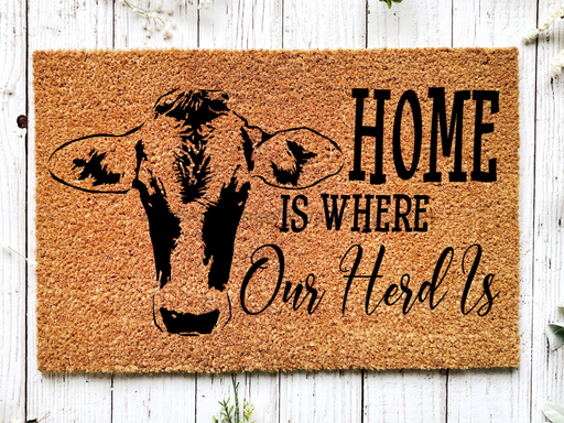 Funny Doormat, Coir Doormat, Welcome Mat, Housewarming Gift, Home is Where Our Herd Is Doormat, Front Door Doormat, Cow Doormat, New Homeowner Gift DECOE-CM-135 - DecoExchange®