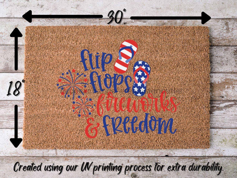 Funny Doormat, Coir Doormat, Welcome Mat, Housewarming Gift, July 4th Doormat, Front Door Doormat, Flipflops, Fireworks, and Freedom Doormat, New Homeowner Gift DECOE-CM-117 - DecoExchange®