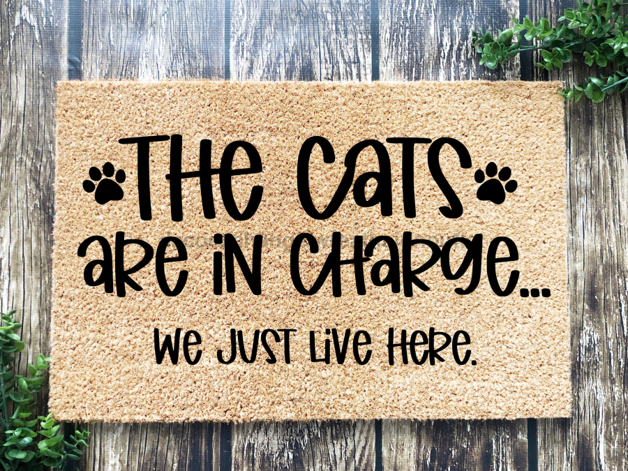 Funny Doormat, Coir Doormat, Welcome Mat, Housewarming Gift, The Cats Are in Charge, We Just Live Here Welcome Doormat, Cats Front Door Doormat, Welcome Doormat, New Homeowner Gift DECOE-CM-093 - DecoExchange®