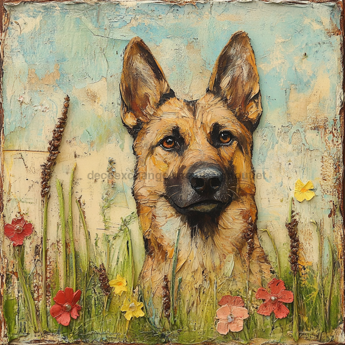 German Shephard Sign, Dog Sign, DCO-13498, Sign For Wreath, 10x10" Metal Sign