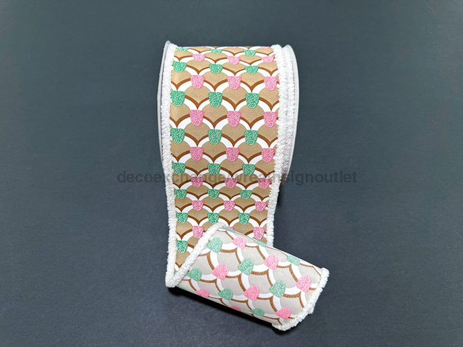 Gngrbrd Roof/Rd-Grn Gmdrps/Wht Fuzz Edg 4’’X10Y 72513-04-06 Ribbon