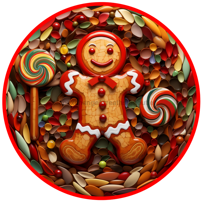 Gingerbread Sign, Christmas Sign, DCO-00504, Sign For Wreath, 10" Round Metal Sign - DecoExchange®