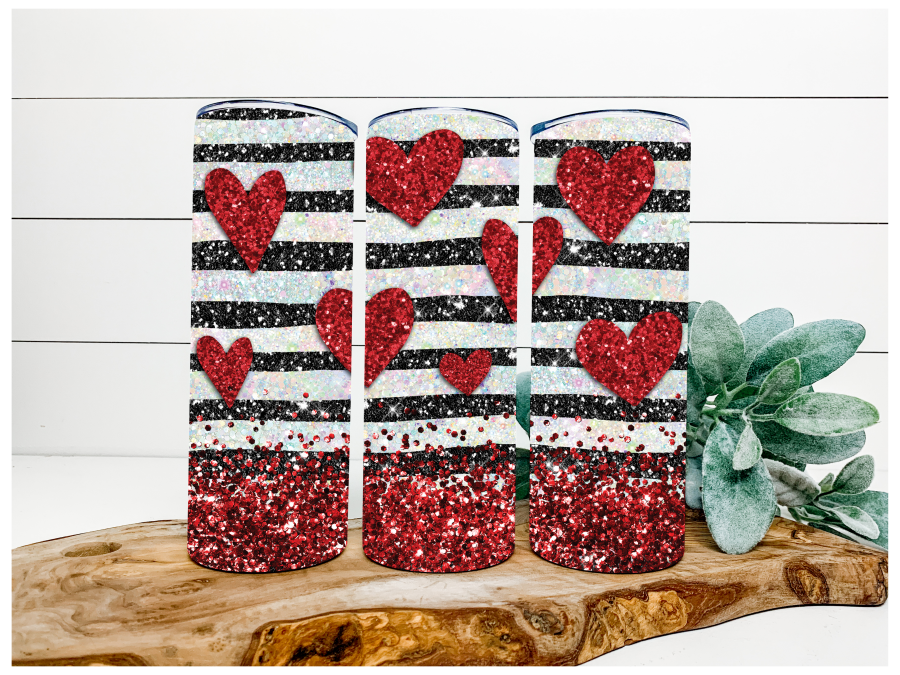 Glitter Hearts Valentine Tumbler, 20 oz Skinny Tumbler DECOETUMBLER-125 - DecoExchange
