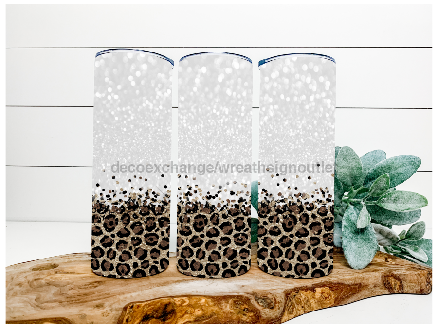 Glitter Leopard Tumbler, 20 oz Skinny Tumbler DECOETUMBLER-136 - DecoExchange