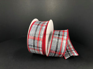 Grey-Wht-Red-Black Linen Weave Plaid, 1.5"X10Y 72133-09-51 - DecoExchange®