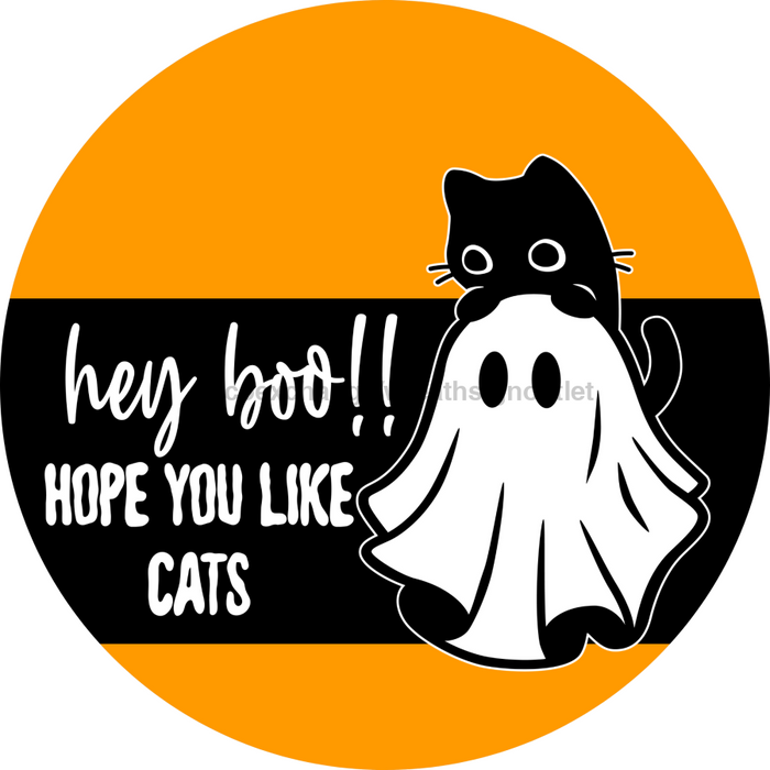 Halloween Cat Sign DCO-102775-DH, Sign For Wreath, 18" Door Hanger