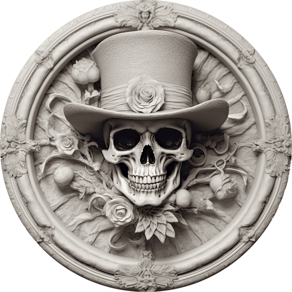 Halloween Sign 3D Skeleton Decoe-4607 For Wreath 10 Round Metal