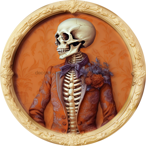 Halloween Sign 3D Skeleton Decoe-4609 For Wreath 10 Round Metal