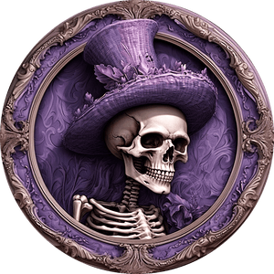 Halloween Sign 3D Skeleton Decoe-4610 For Wreath 10 Round Metal