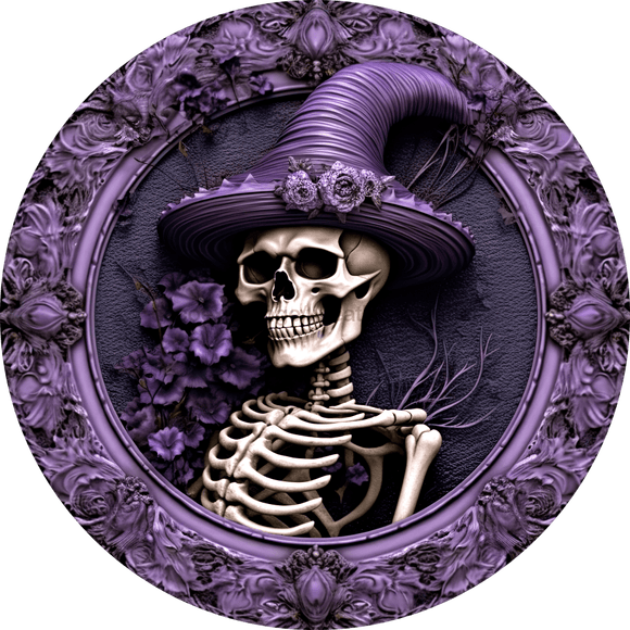 Halloween Sign 3D Skeleton Decoe-4615 For Wreath 10 Round Metal