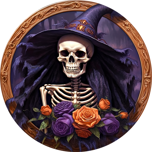 Halloween Sign 3D Skeleton Decoe-4616 For Wreath 10 Round Metal