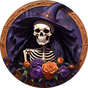 Halloween Sign 3D Skeleton Decoe-4616 Wreath 12 Metal Round