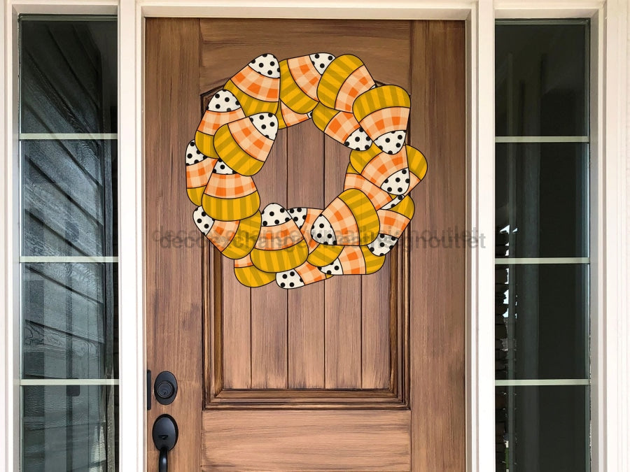 Halloween Sign Candy Corn Wreath Cute Wood Sign Cr-W-086-Dh 22 Door Hanger